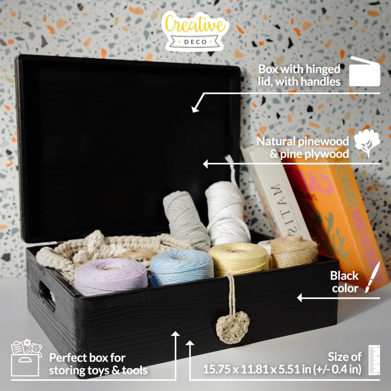 Creative Deco XL Black Wooden Box Storage with Hinged Lid | 15.8 x 11.8 x 5.5 inches (+-0.5) | with Handles | Gift Box Kitchen Storage Document | Product NOT Intended for 15 Years OR Below - Image 4